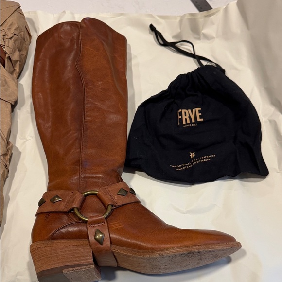 Frye Shoes - Frye Brown Leather Harness Heeled Riding Boots